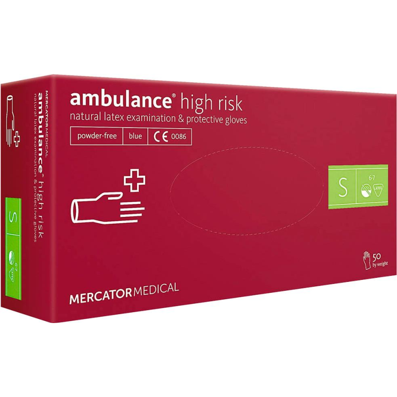 Mercator AMBULANCE High Risk рукавички латексні оглядові нестерильні не припудрені, розмір S Mercator AMBULANCE High Risk рукавички латексні оглядові нестерильні не припудрені, розмір S