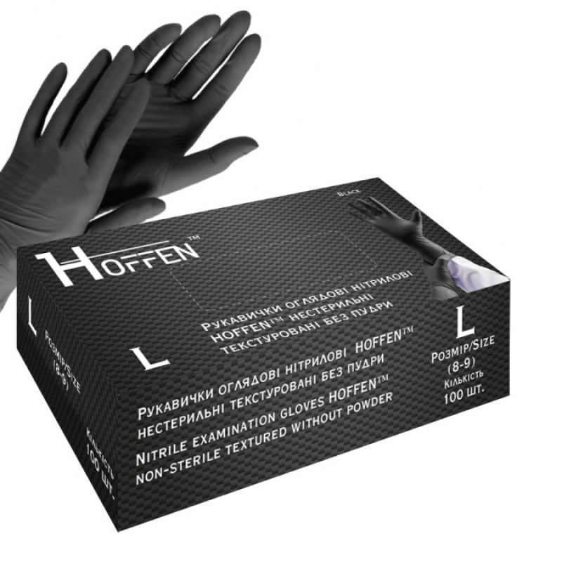 Нітрілові Hoffen Мedical black нестерильні текстуровані без пудри р.L