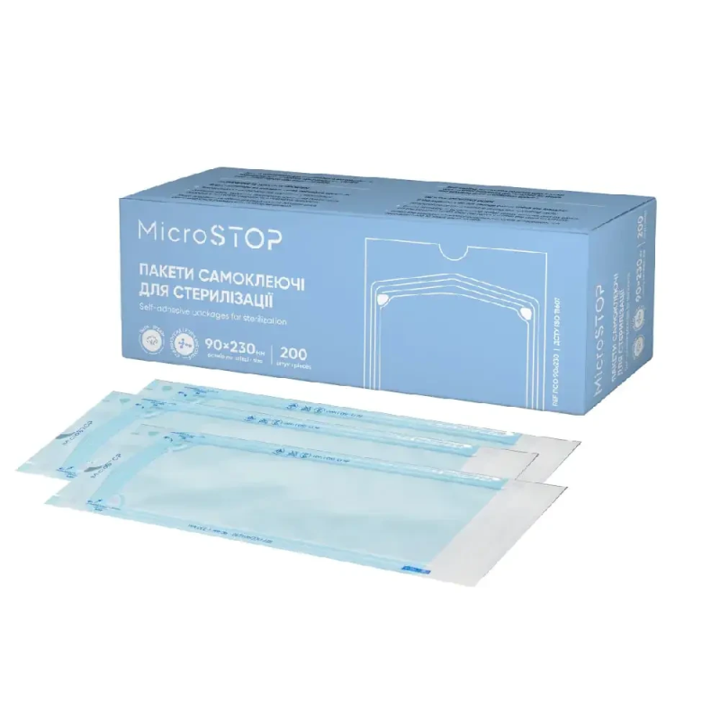 Пакети самоклеючі MicroSTOP для стерилізації в автоклаві 90х230 (200 шт)