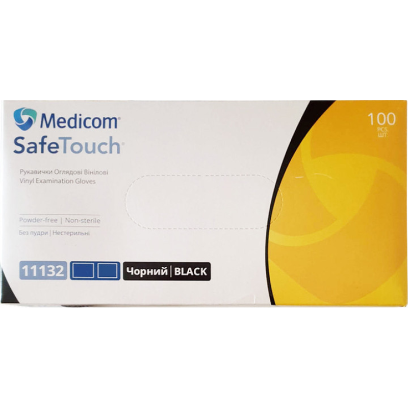 Рукавички оглядові вінілові нестерильні без пудри SafeTouch® Чорний, розмір S