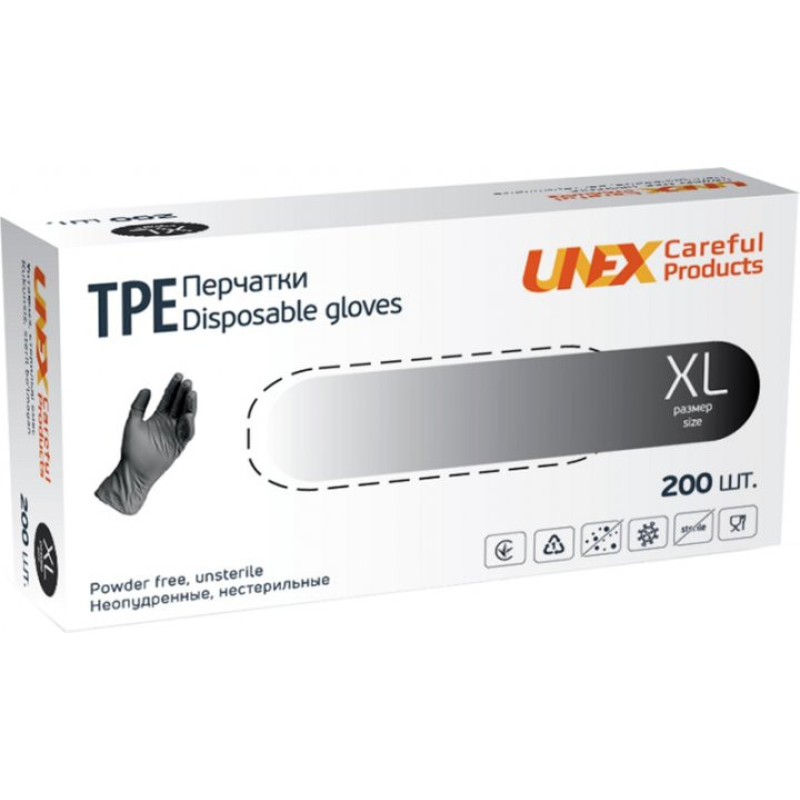 Рукавички одноразові TPE “UNEX“ / не припудрені / не стерильні / розмір-XL/ 200 шт