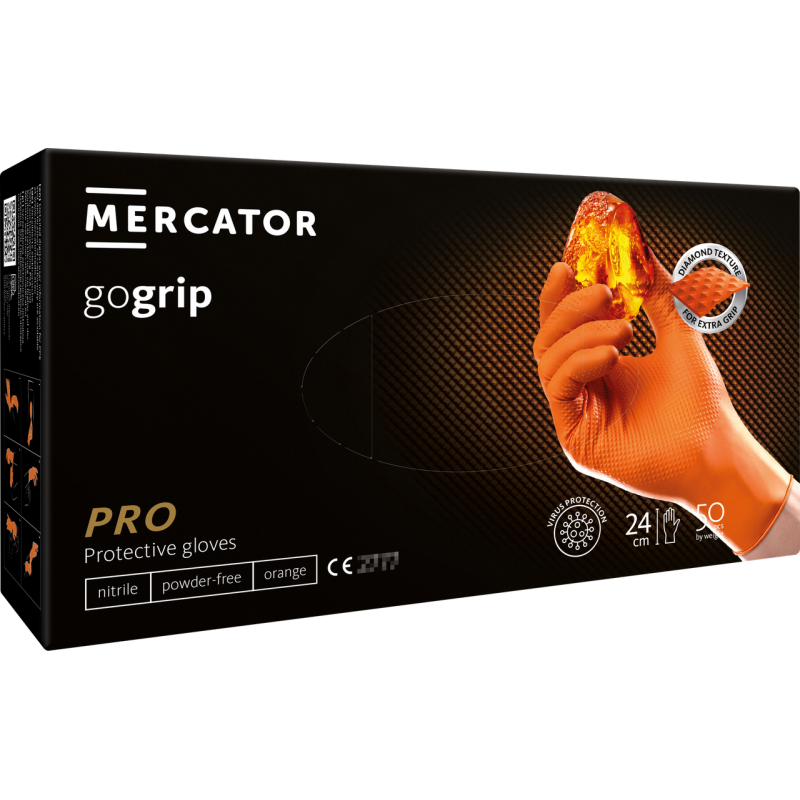 Рукавички нітрилові GOGRIP Orange розмір L підвищеної міцності (щільність 8,6 г) неопудрені оранжеві (25пар)