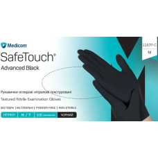 РУКАВИЧКИ НІТРИЛОВІ БЕЗ ПУДРИ НЕСТЕРИЛЬНІ SAFE TOUCH ADVANCED BLACK, РОЗМІР S (100 ОД.)