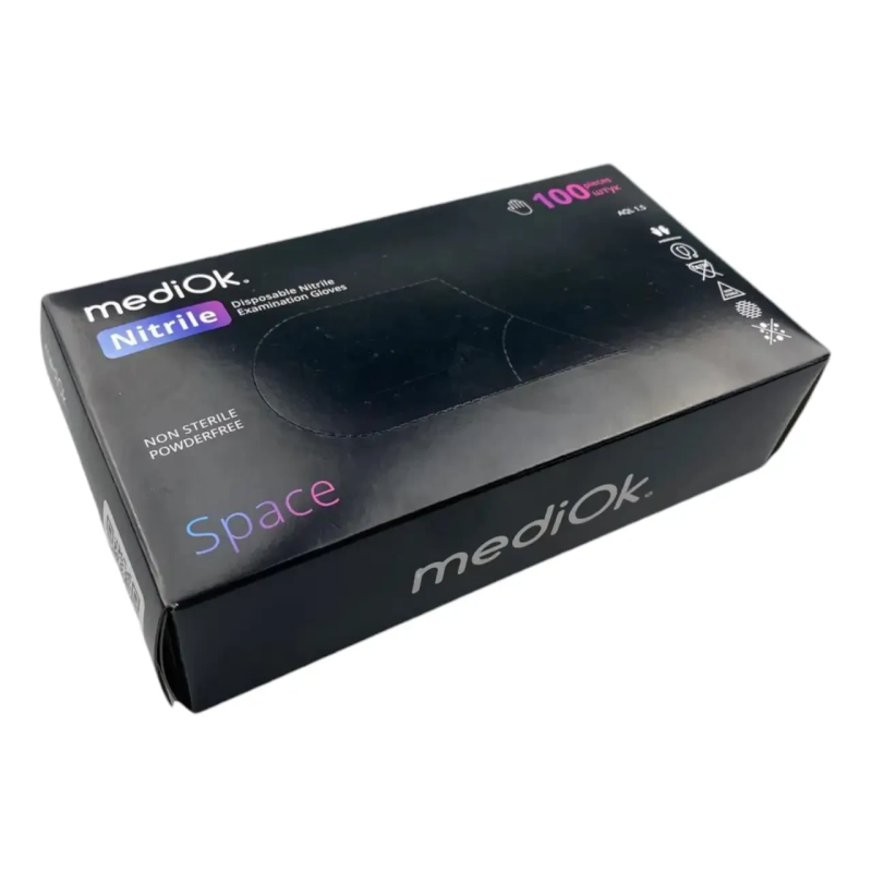 Рукавички нітрилові, нестерильні (100 шт/уп), MediOk Nitrile Space, Чорний, XL