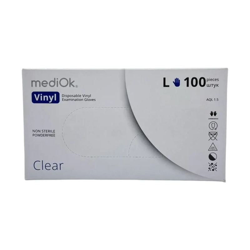 Рукавички вінілові, MediOk Clear (100шт / 50 пар), прозорі, L
