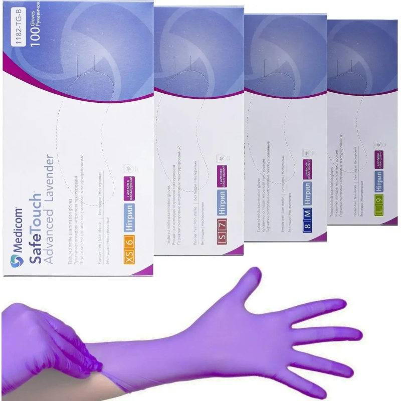 Рукавички нітрилові Safe Touch Lavender Medicom розмір S (100 шт) колір Лаванди.