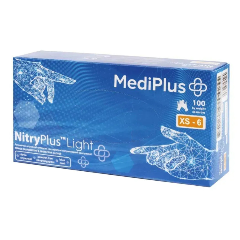 Рукавички нітрилові MediPlus NitryPlus 3,7 г Сині, розмір XS, 100 шт