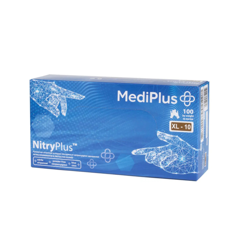 Рукавички нітрилові MediPlus NitryPlus 3,7 г Сині, розмір XL, 100 шт