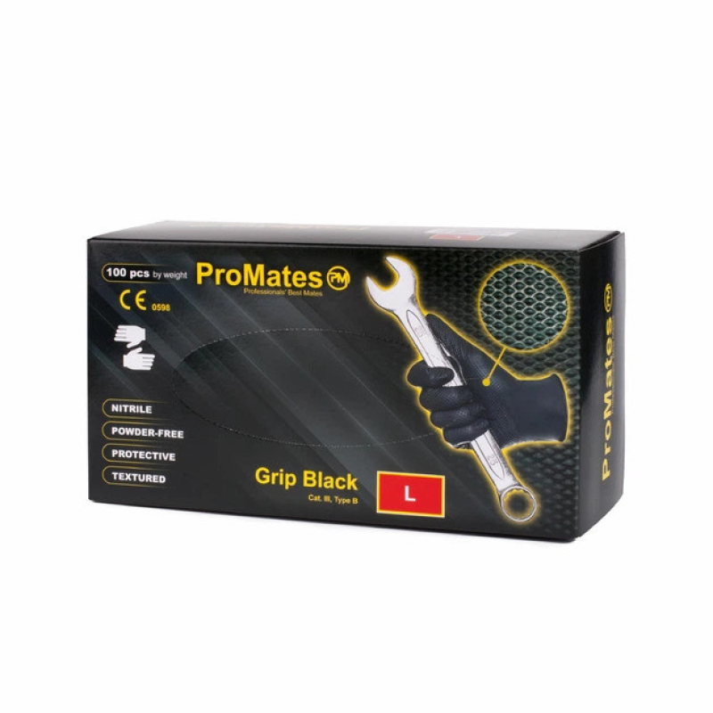 Рукавички нітрилові міцні ProMates Grip Black L Чорні 100 шт (00-00000087)