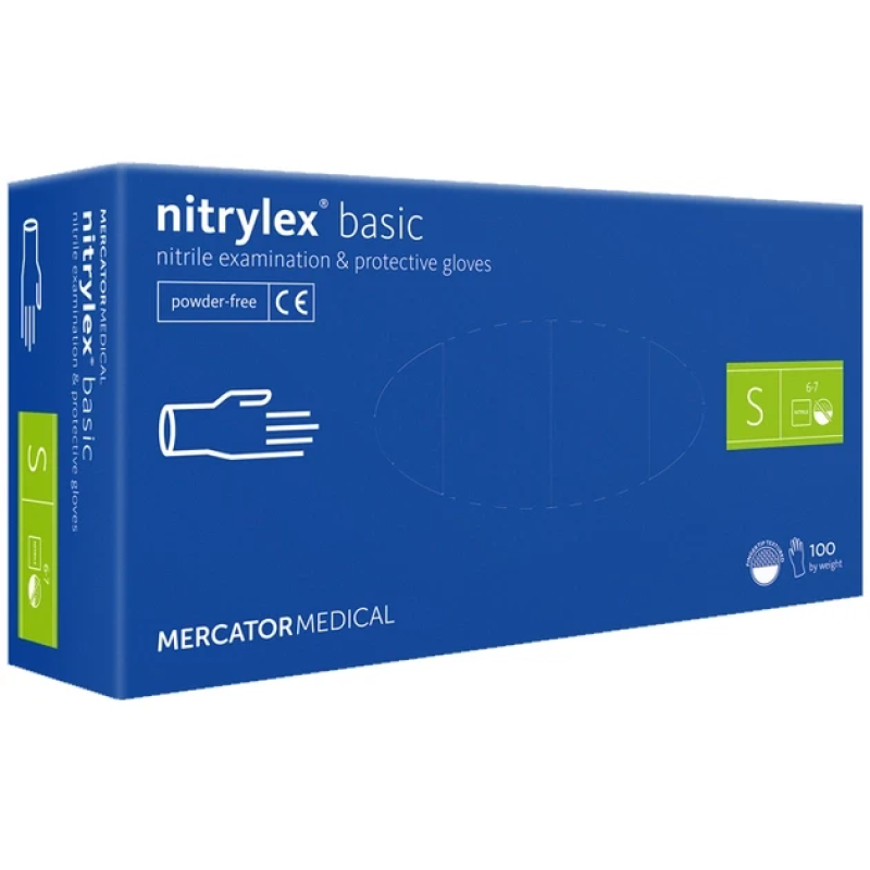 Рукавички нітрилові оглядові NITRYLEX  BASIC нестерильні неприпудрені S 100 шт blue