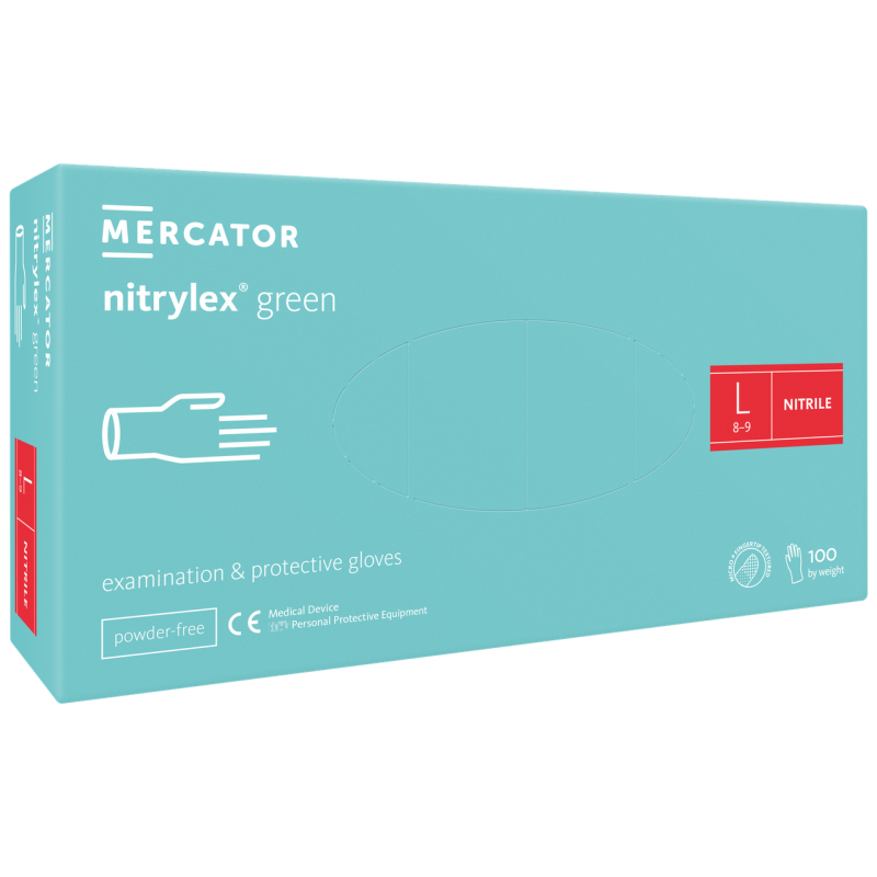 Рукавички медичні Mercator Medical Nitrylex Green нітрилові нестерильні неприпудрені L 100 шт М“ятні
