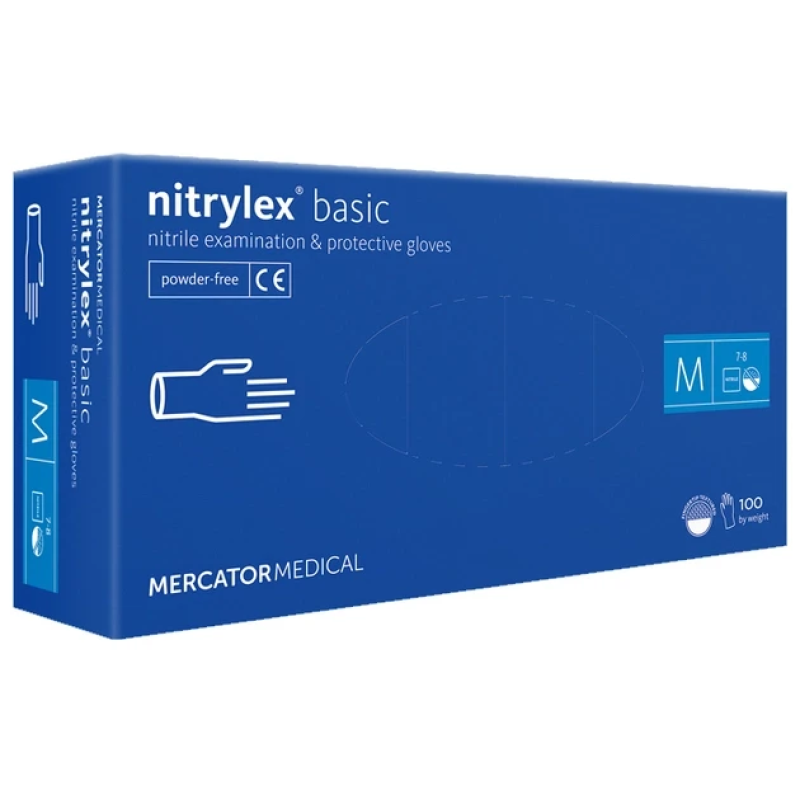 Рукавички нітрилові оглядові NITRYLEX  BASIC нестерильні неприпудрені M 100 шт blue