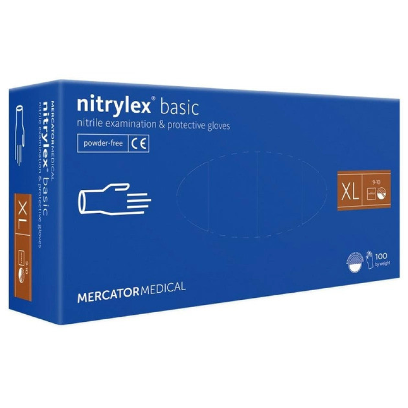 Рукавички нітрилові оглядові NITRYLEX  BASIC нестерильні неприпудрені XL 100 шт blue