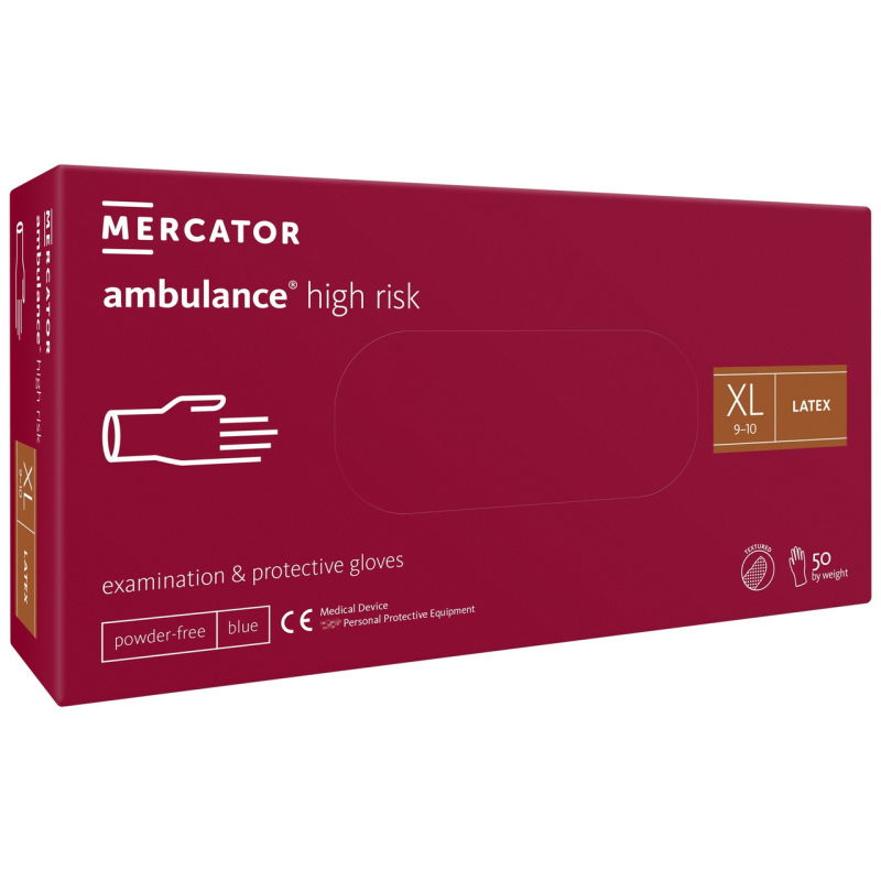 Mercator AMBULANCE High Risk рукавички латексні оглядові нестерильні не припудрені, розмір XL Mercator AMBULANCE High Risk рукавички латексні оглядові нестерильні не припудрені, розмір XL