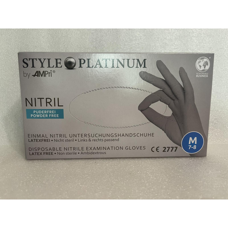 Рукавички нітрилові Style Platinum Grey - 50 пар, розмір M (без пудри), сірі, 3,8 г